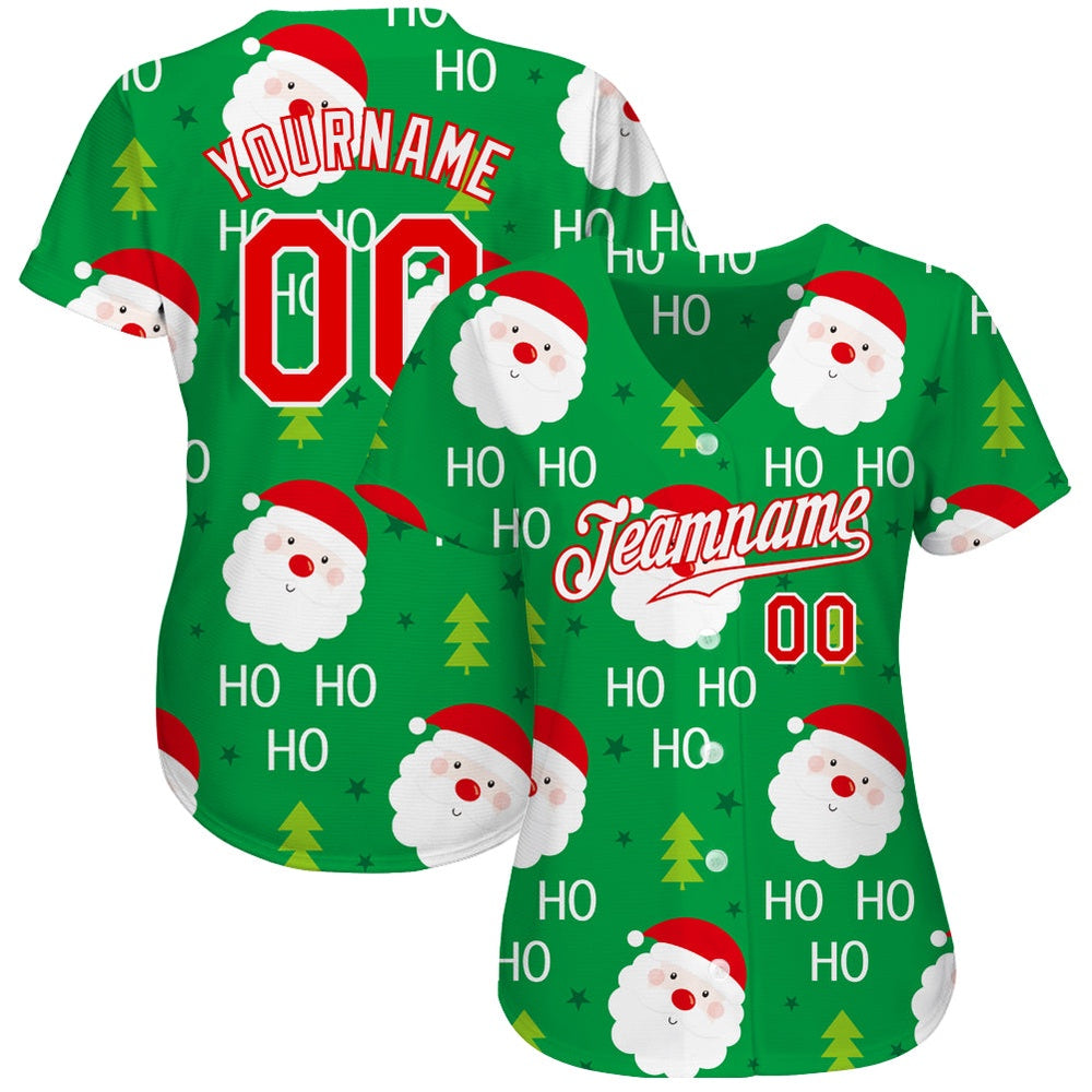 Team Jerseys Baseball, Custom Green Red White Christmas 3D Authentic Baseball Jersey, Logo Baseball Jersey
