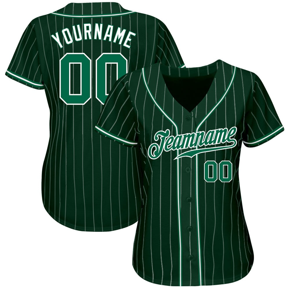 Team Jerseys Baseball, Custom Green White Pinstripe Kelly Green White Authentic Baseball Jersey, Logo Baseball Jersey