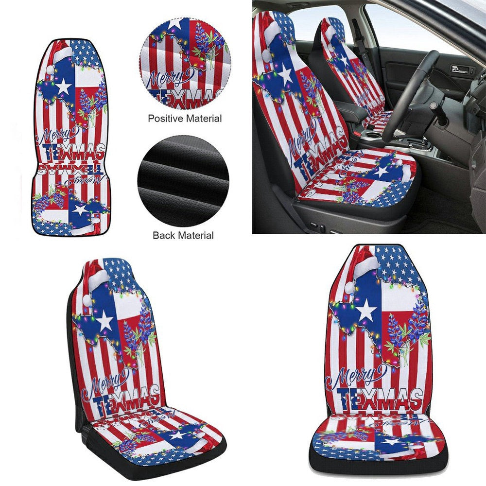 Texas Christmas State Merry Texmas Bluebonnet American flag Cars Seat Cover, Christmas Car Seat Covers, Car Decor Gift
