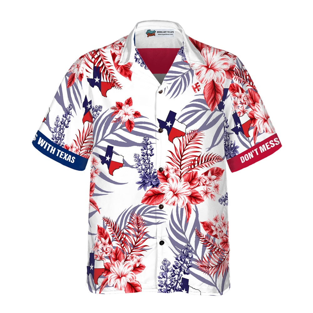 Texas Hawaiian Shirt, Floral Bluebonnet Don't Mess with Texas Hawaiian Shirt, Summer Beach Shirt
