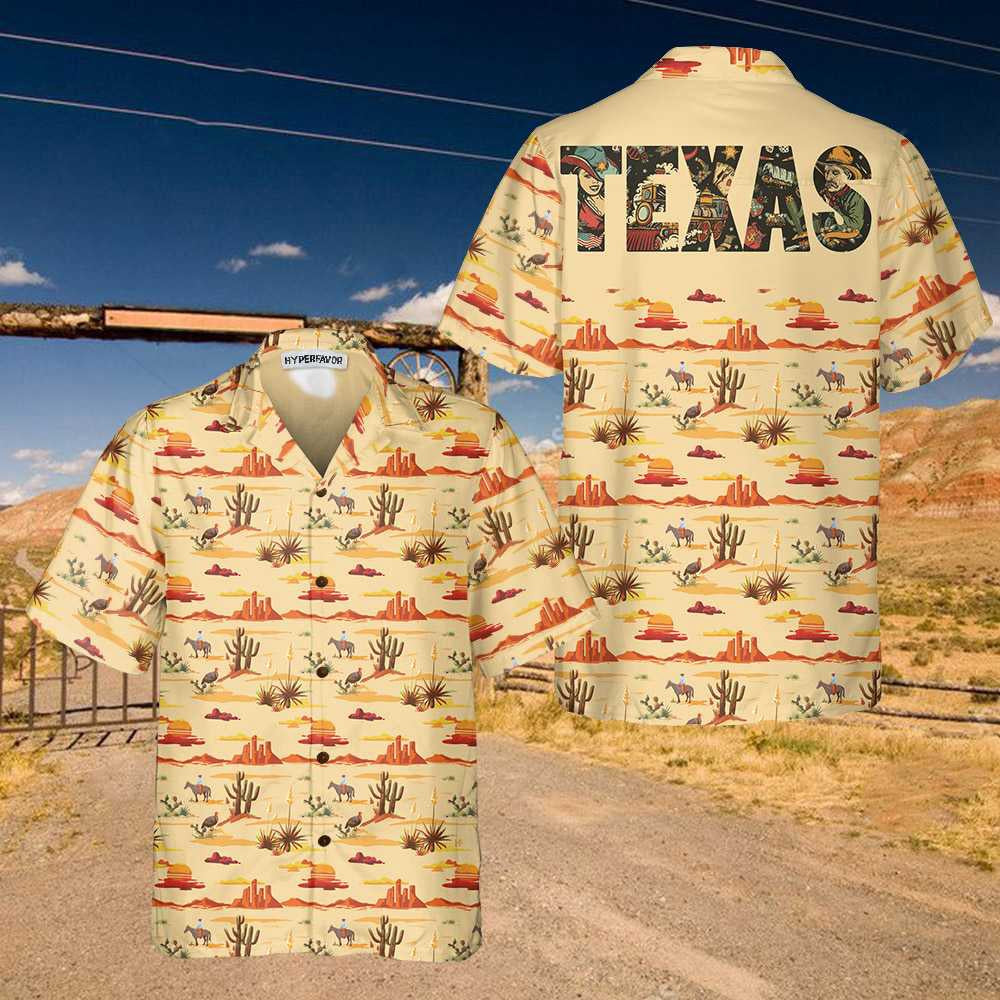 Texas Hawaiian Shirt, Texas Cowboy Cactus Texas Hawaiian Shirts, Summer Beach Shirt