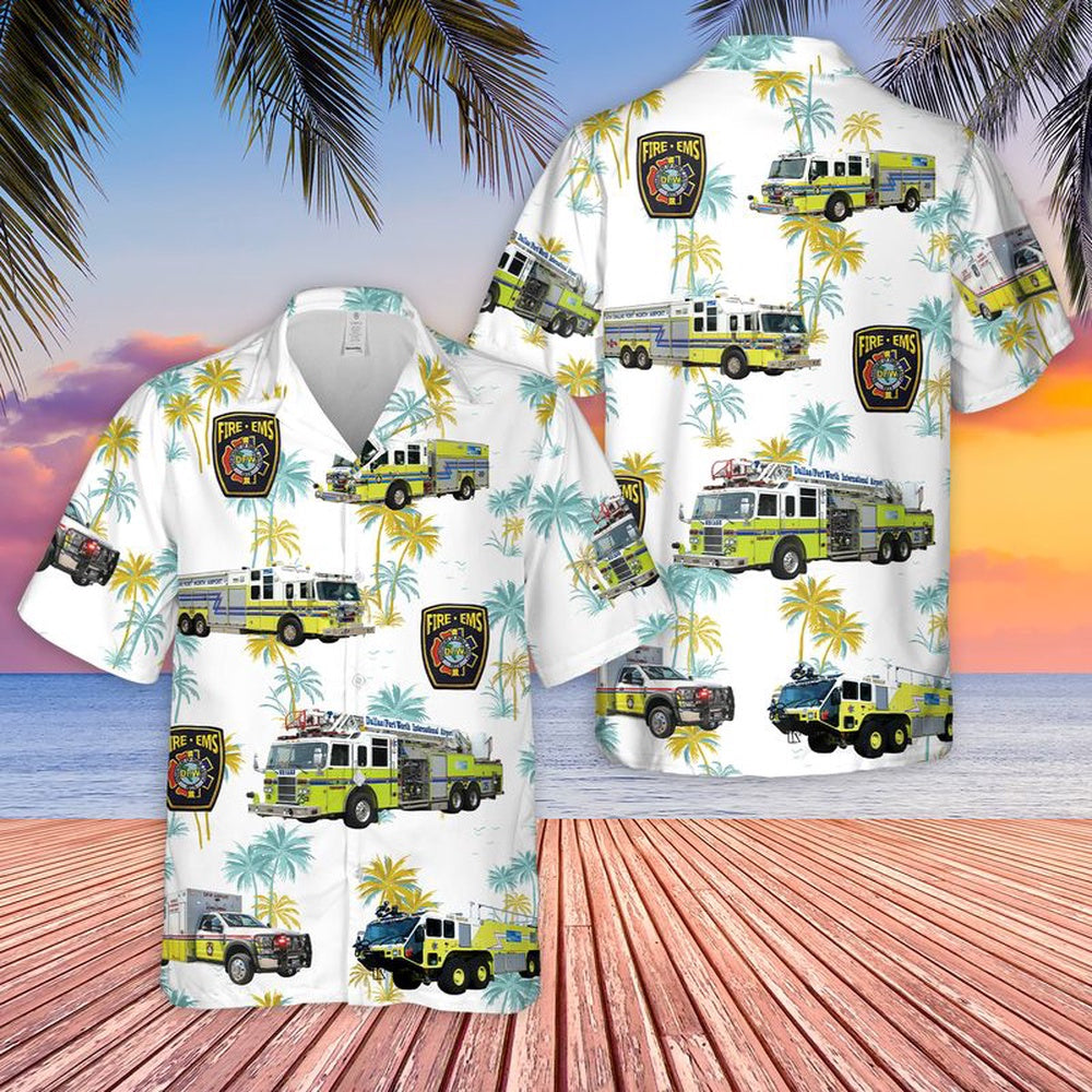 Texas Hawaiian Shirt, Texas Dallas Fort Worth Airport Fire Department Hawaiian Shirt, Hawaiian Firefighter Shirts