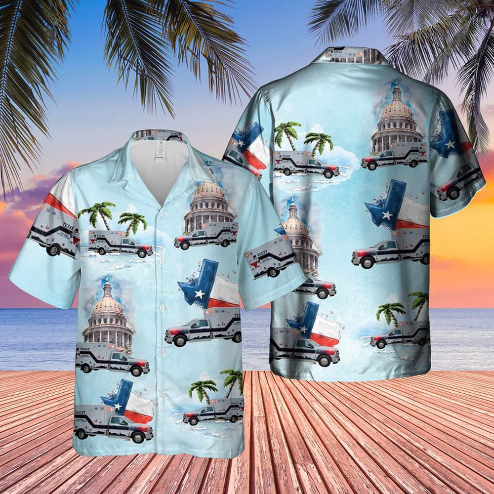 Texas Hawaiian Shirt, Texas EMS Ambulance Short Sleeve Hawaiian Shirt, EMS Hawaiian Shirt