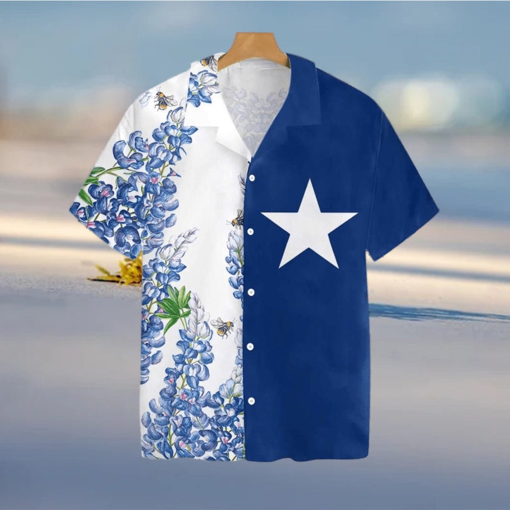 Texas Hawaiian Shirt, Texas Flag Bluebonnets Tropical Hawaiian Shirt, Summer Beach Shirt