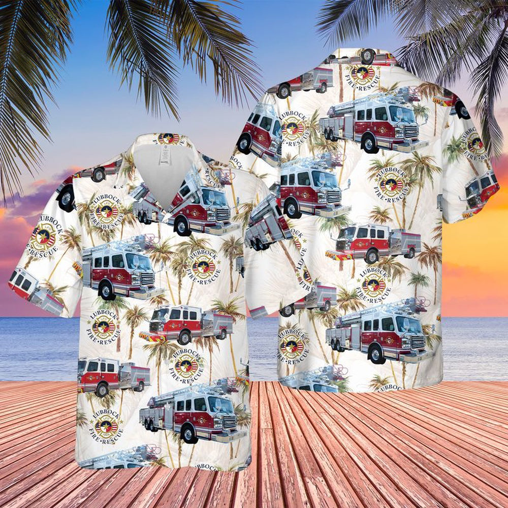 Texas Hawaiian Shirt, Texas Lubbock Fire Department Hawaiian Shirt, Hawaiian Firefighter Shirts