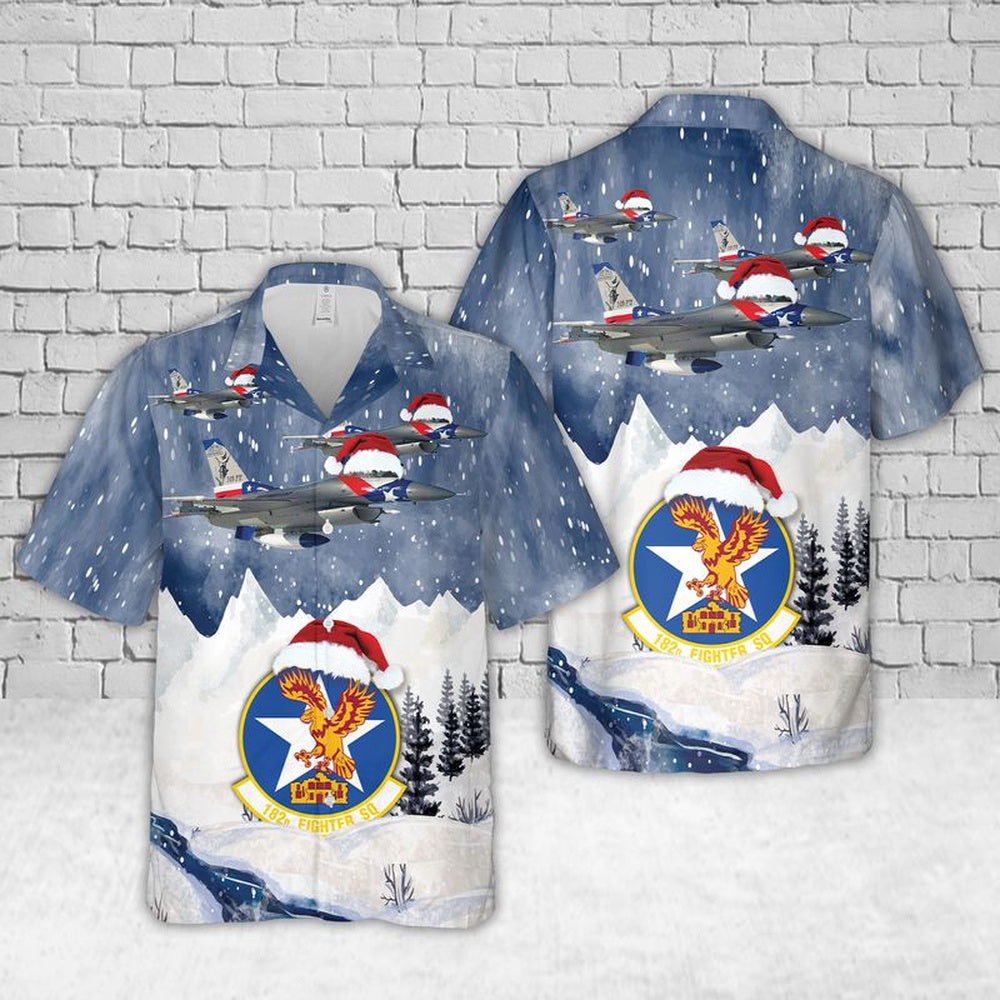 Texas Hawaiian Shirt, US Air Force Texas Air National Guard 182d Fighter Squadron F-16 Fighting Falcon Christmas Hawaiian Shirt, Military Hawaiian Shirt