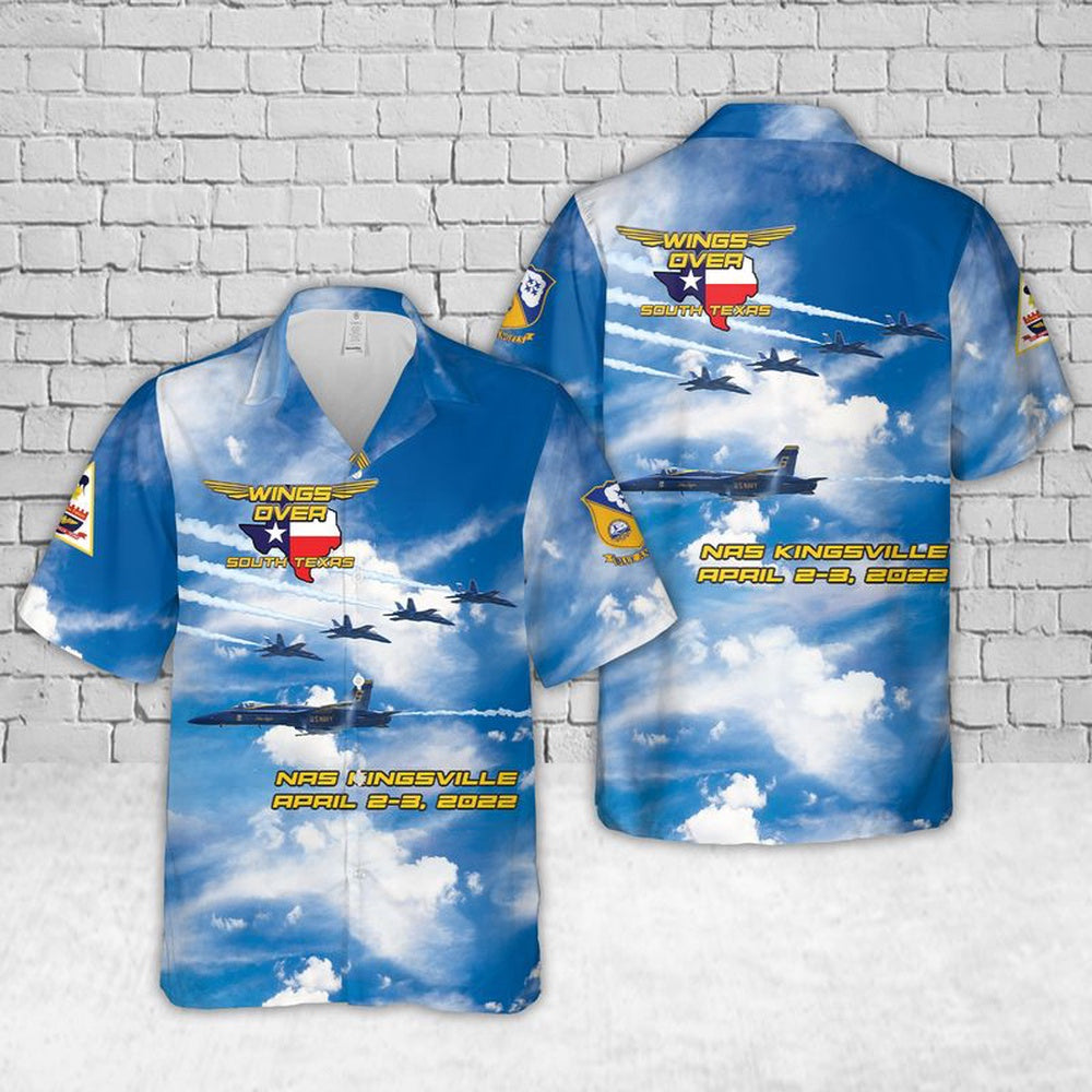 Texas Hawaiian Shirt, US Navy Blue Angels Wings Over South Texas Air Show Hawaiian Shirt, Military Hawaiian Shirt