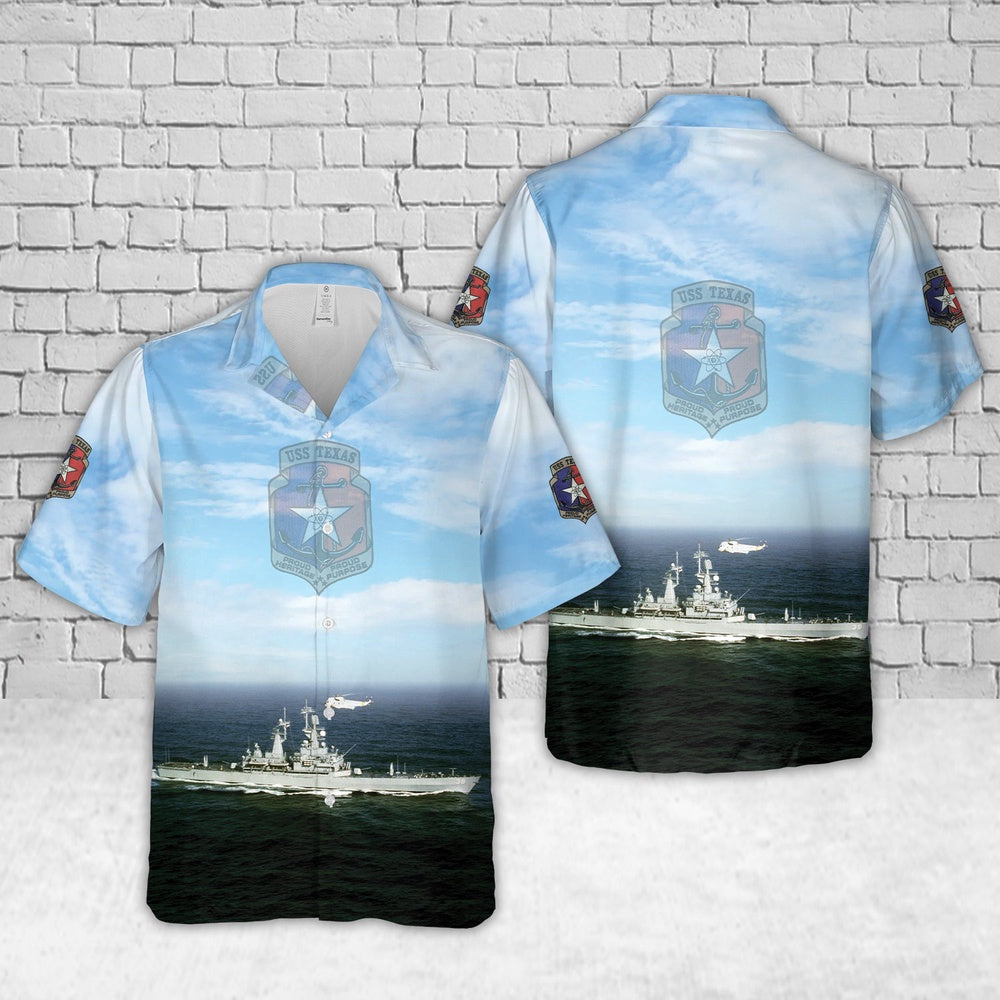 Texas Hawaiian Shirt, US Navy USS Texas CGN-39 Hawaiian Shirt, Military Hawaiian Shirt