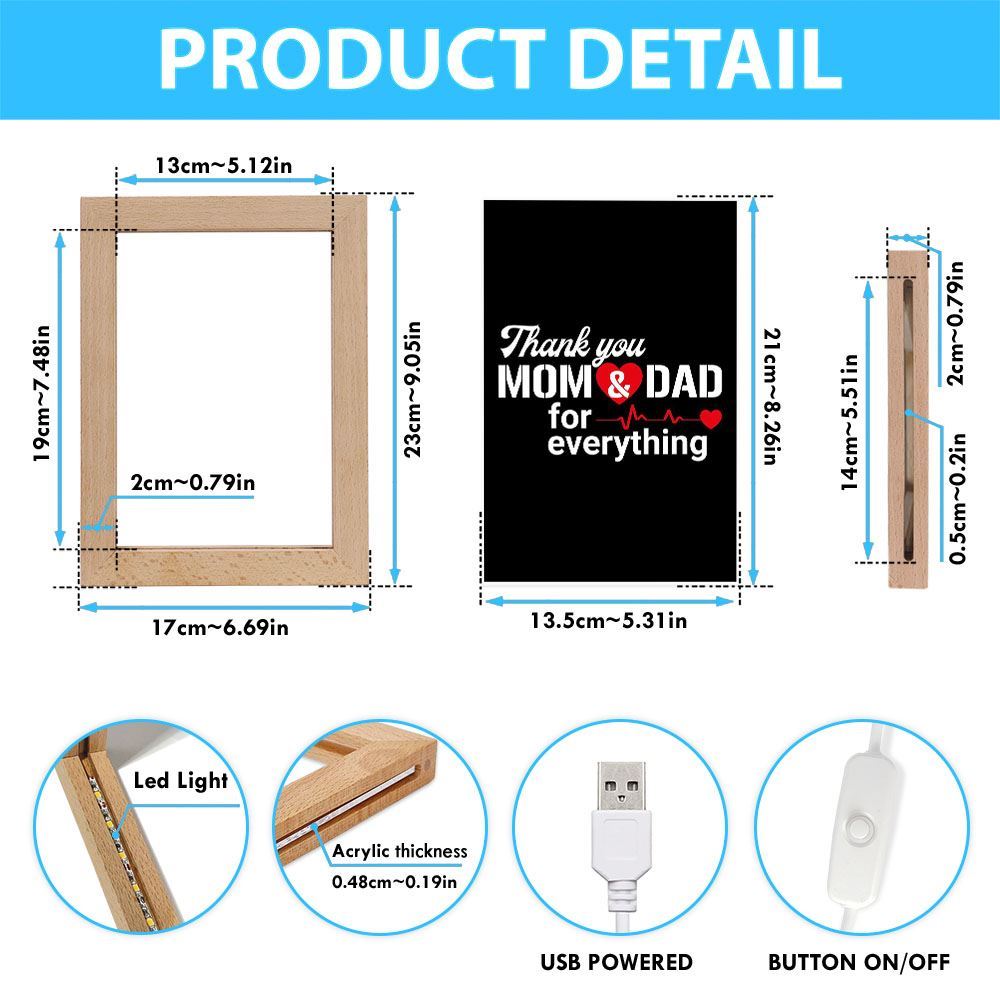 Thanks Mom And Dad Frame Lamp, Mother's Day Night Light, Best Mom Ever, Gift For Mom
