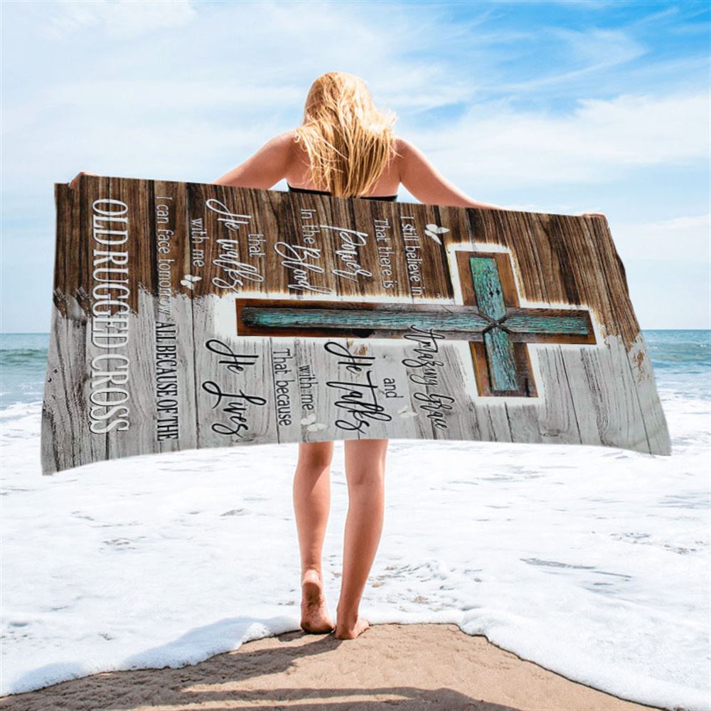 The Old Rugged Cross Beach Towel - Christian Art - Bible Verse Beach Towel - Religious Beach Towel