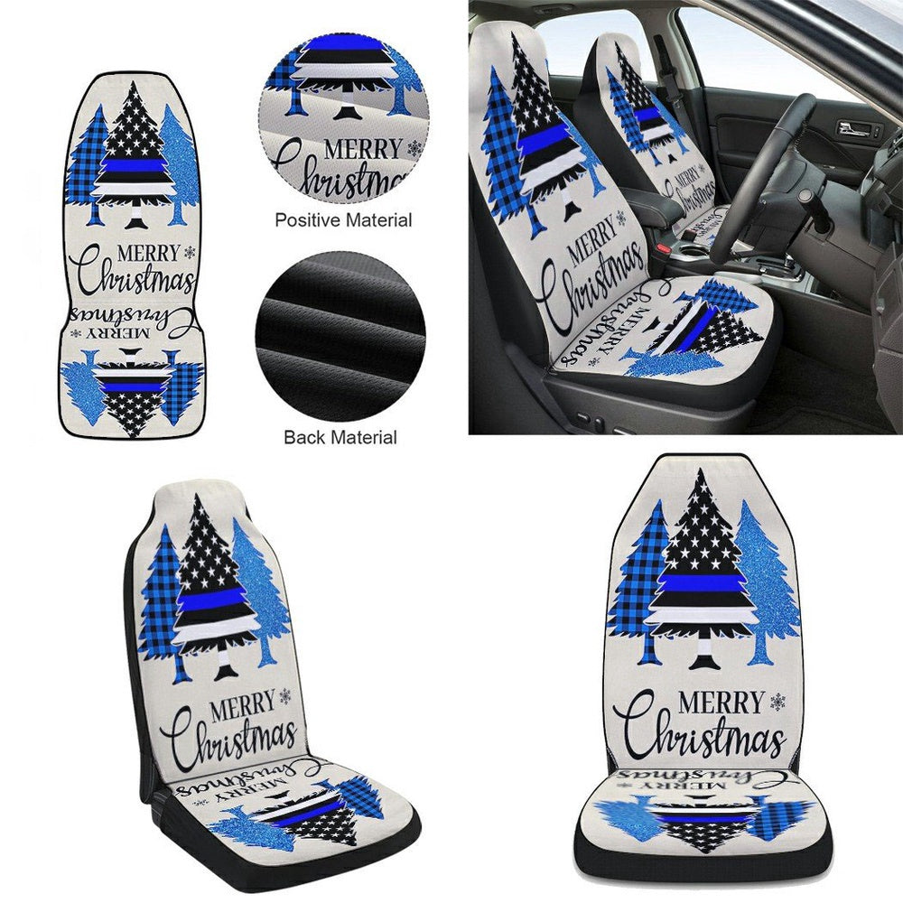 Thin Blue Line Merry Christmas Police Law Enforcement Cars Seat Cover, Christmas Car Seat Covers, Car Decor Gift