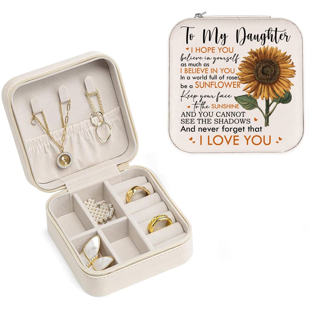 To My Daughter Sunflower Jewelry Box, Gift For Daughter From Mom Dad, Mother's Day Jewelry Case, Gift For Her