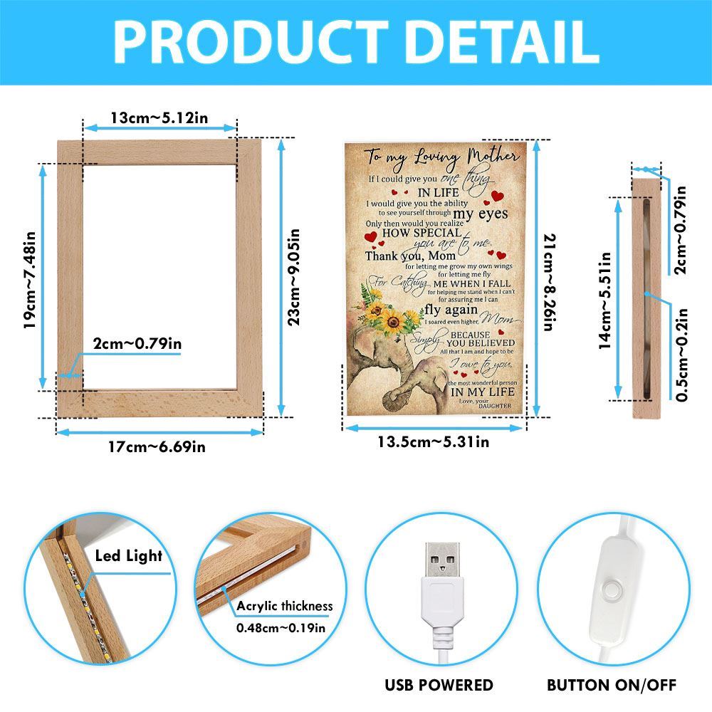 To My Loving Mother The Most Wonderful Person In My Life Elephant Frame Lamp, Mother's Day Night Light, Best Mom Ever, Gift For Mom