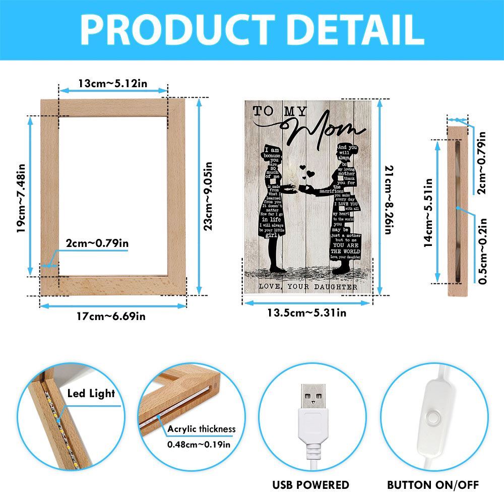 To My Mom I Lerned From You Portrait Frame Lamp, Mother's Day Night Light, Best Mom Ever, Gift For Mom