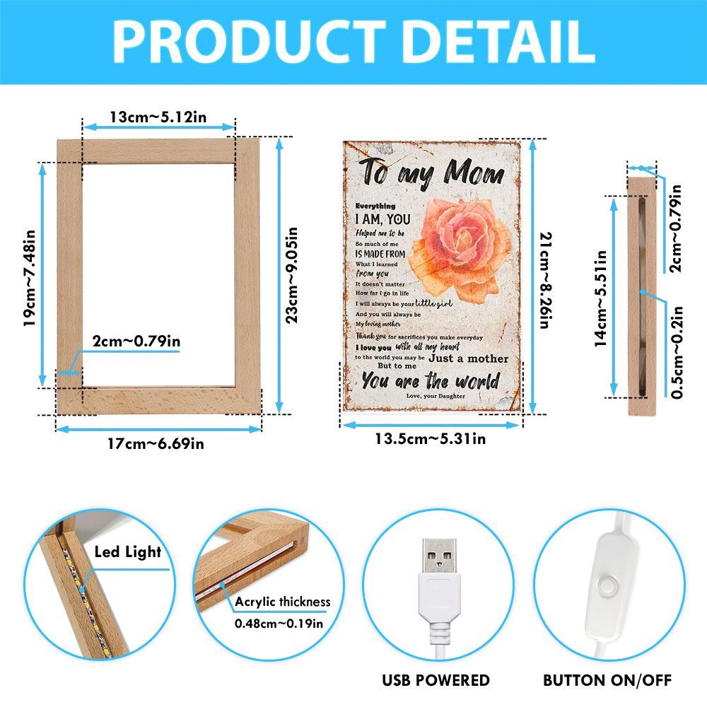 To My Mom Love From Daughter Rose Mother's Day Frame Lamp, Mother's Day Night Light, Best Mom Ever, Gift For Mom