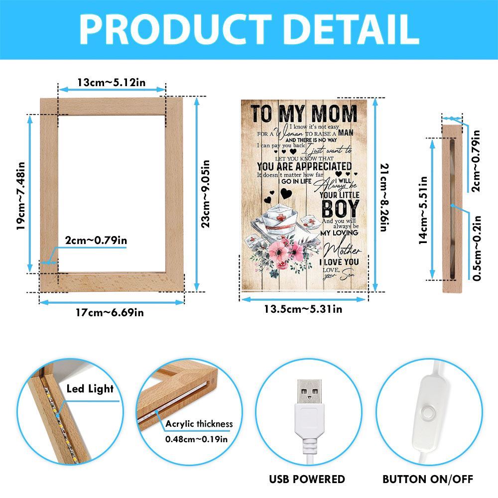 To My Mom Nurse Son Mother's Day Gift Frame Lamp, Mother's Day Night Light, Best Mom Ever, Gift For Mom