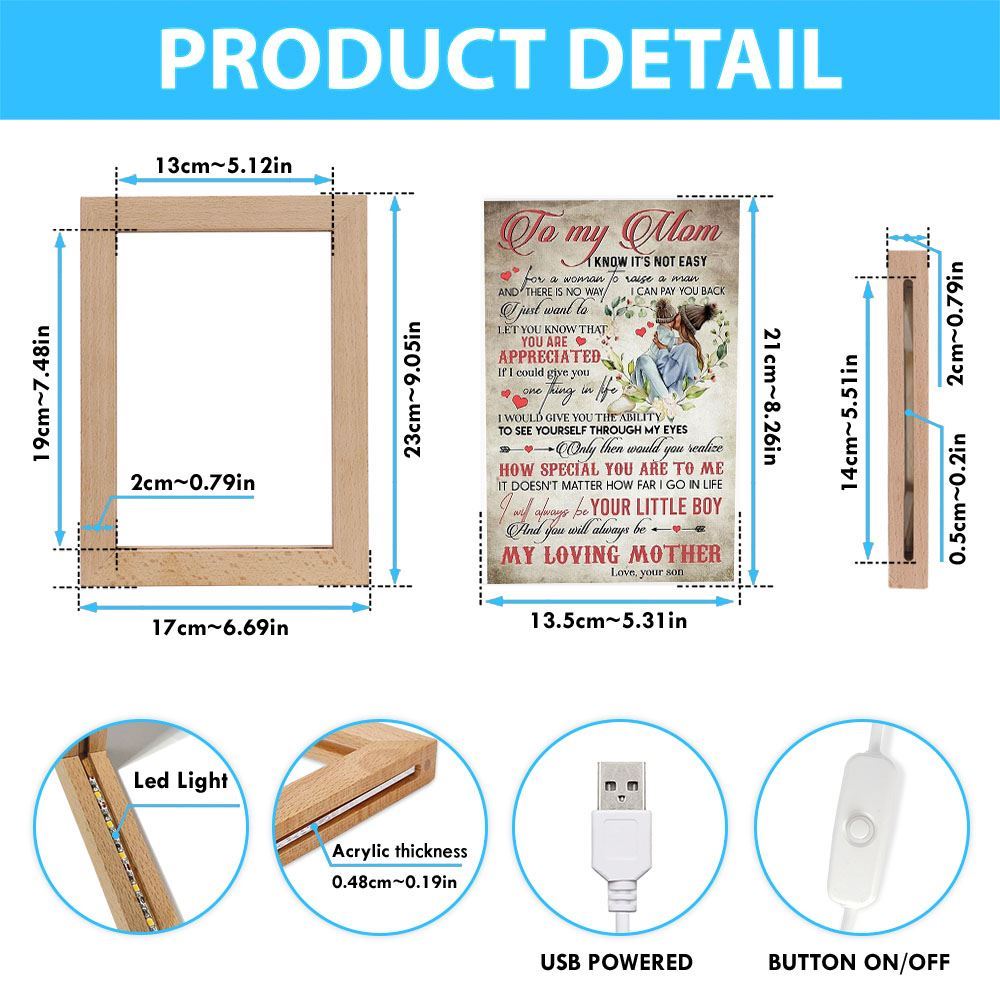 To My Mom You Will Always My Loving Mother Frame Lamp, Mother's Day Night Light, Best Mom Ever, Gift For Mom