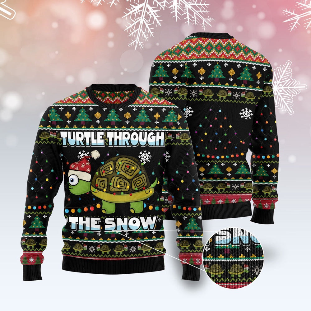 Turtle Through The Snow Ugly Christmas Sweater, Funny Xmas Sweater, Sweater Xmas