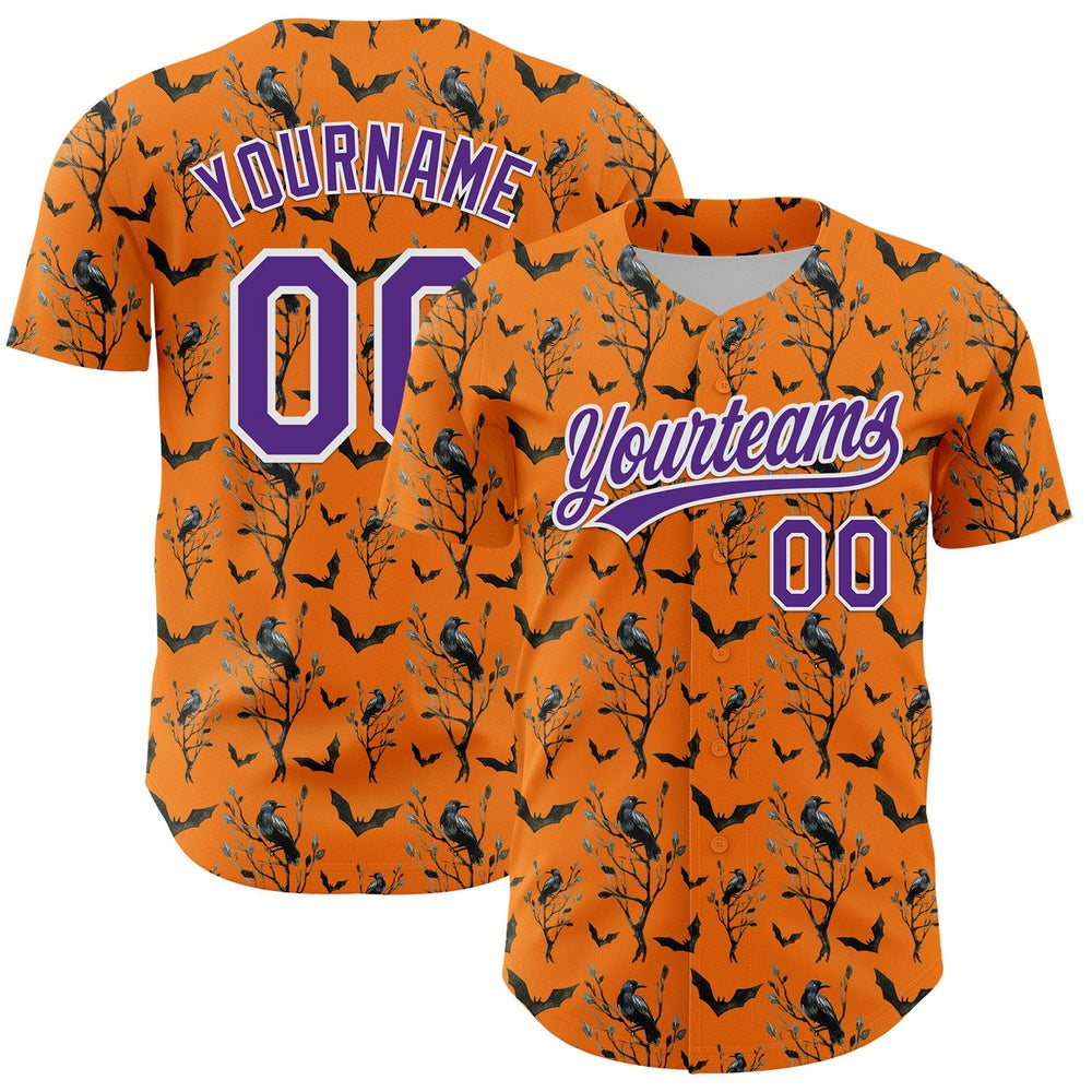 USA Baseball Jersey, Custom Bay Orange Purple White 3D Pattern Halloween Authentic Baseball Jersey, Team Jerseys Baseball