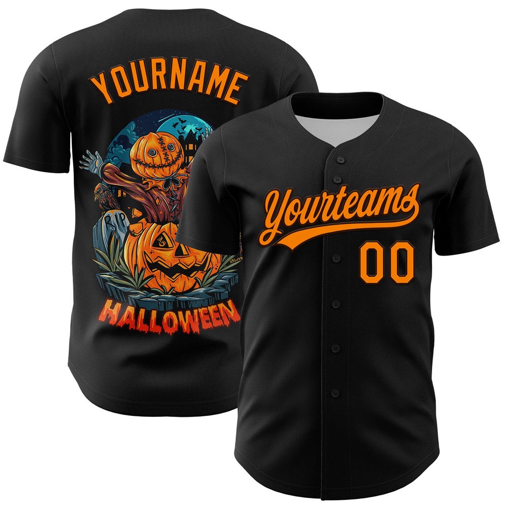 USA Baseball Jersey, Custom Black Bay Orange Brown 3D Pattern Halloween Authentic Baseball Jersey, Team Jerseys Baseball