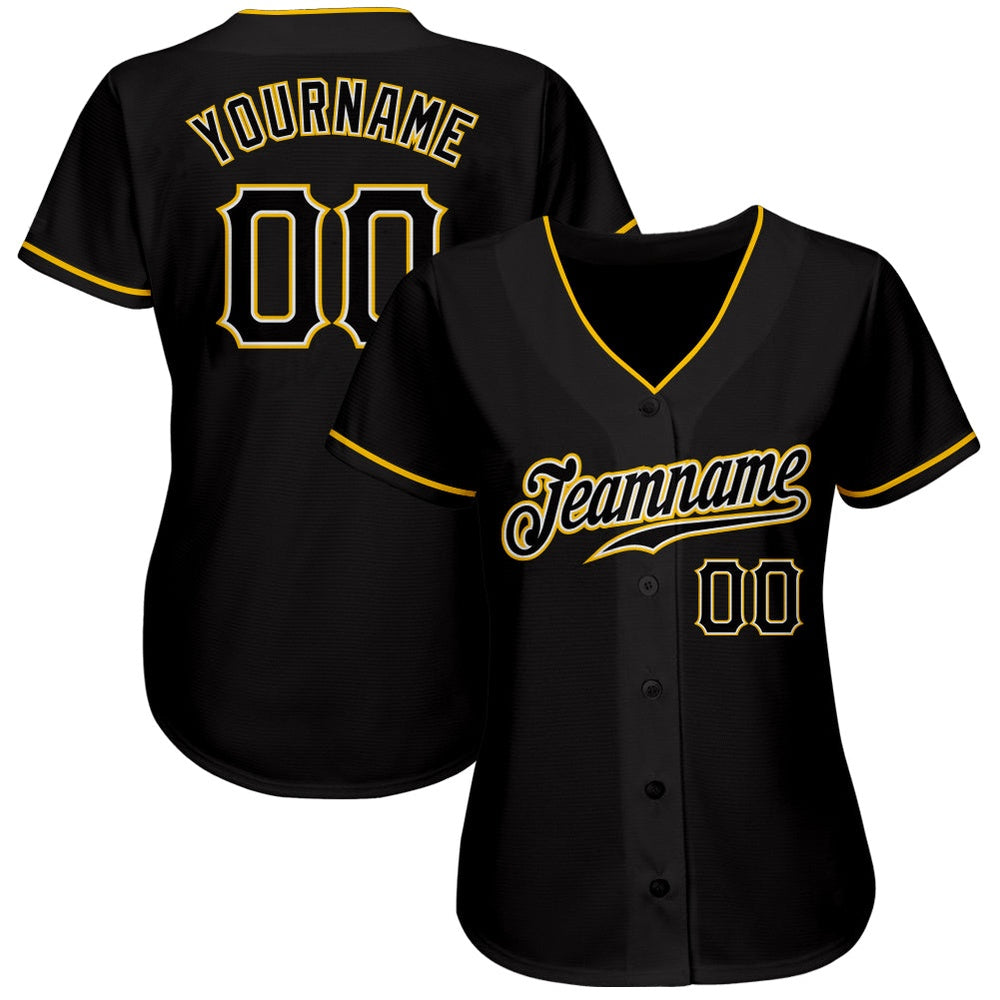 USA Baseball Jersey, Custom Black Black Gold Authentic Baseball Jersey, Team Jerseys Baseball