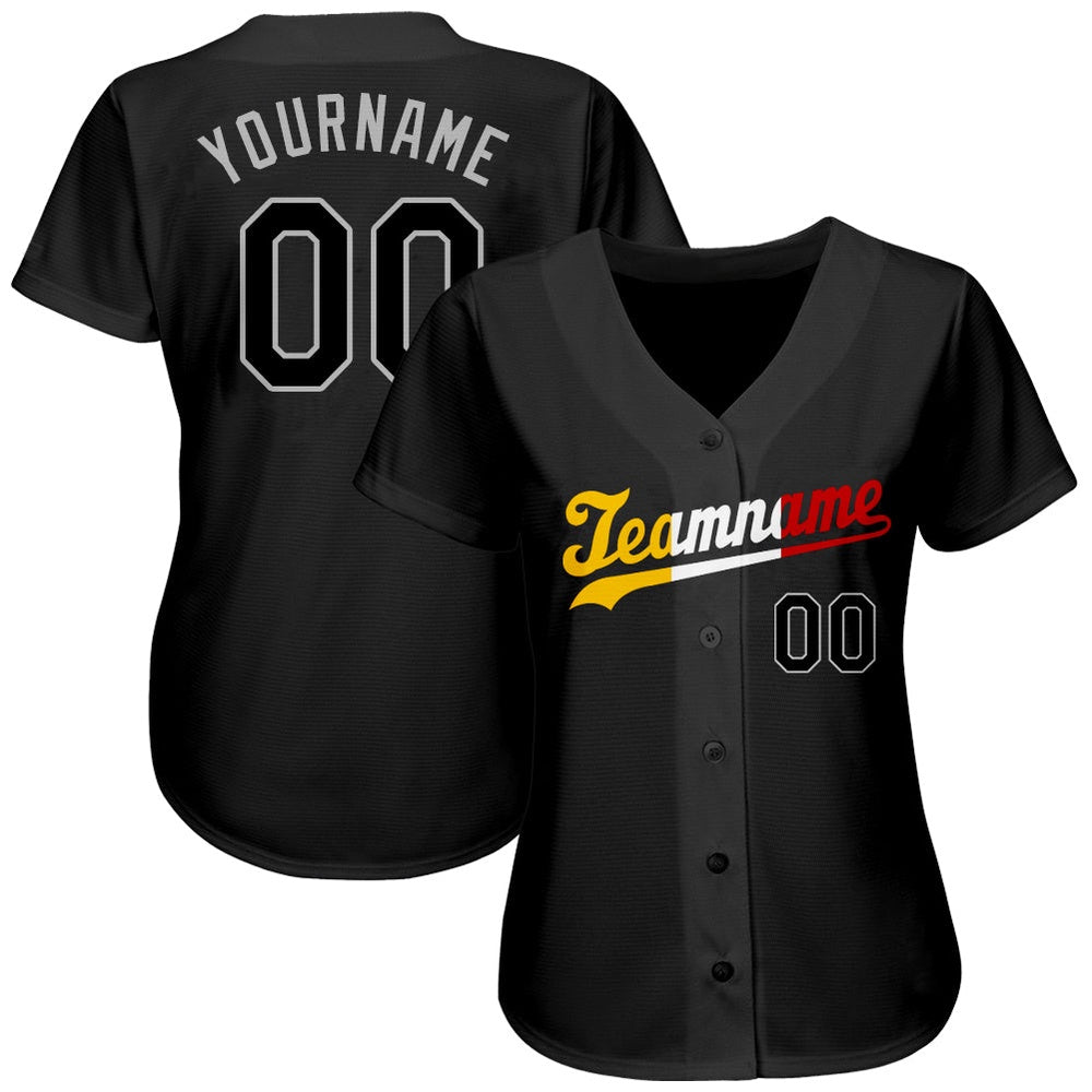 USA Baseball Jersey, Custom Black Black Gold Authentic Split Fashion Baseball Jersey, Team Jerseys Baseball