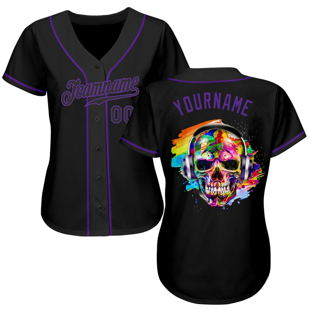 USA Baseball Jersey, Custom Black Black Purple Authentic Skull Fashion Baseball Jersey, Team Jerseys Baseball