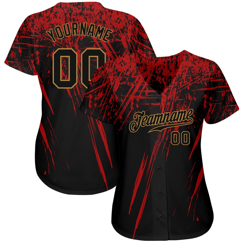 USA Baseball Jersey, Custom Black Black Red Old Gold 3D Pattern Design Authentic Baseball Jersey, Team Jerseys Baseball