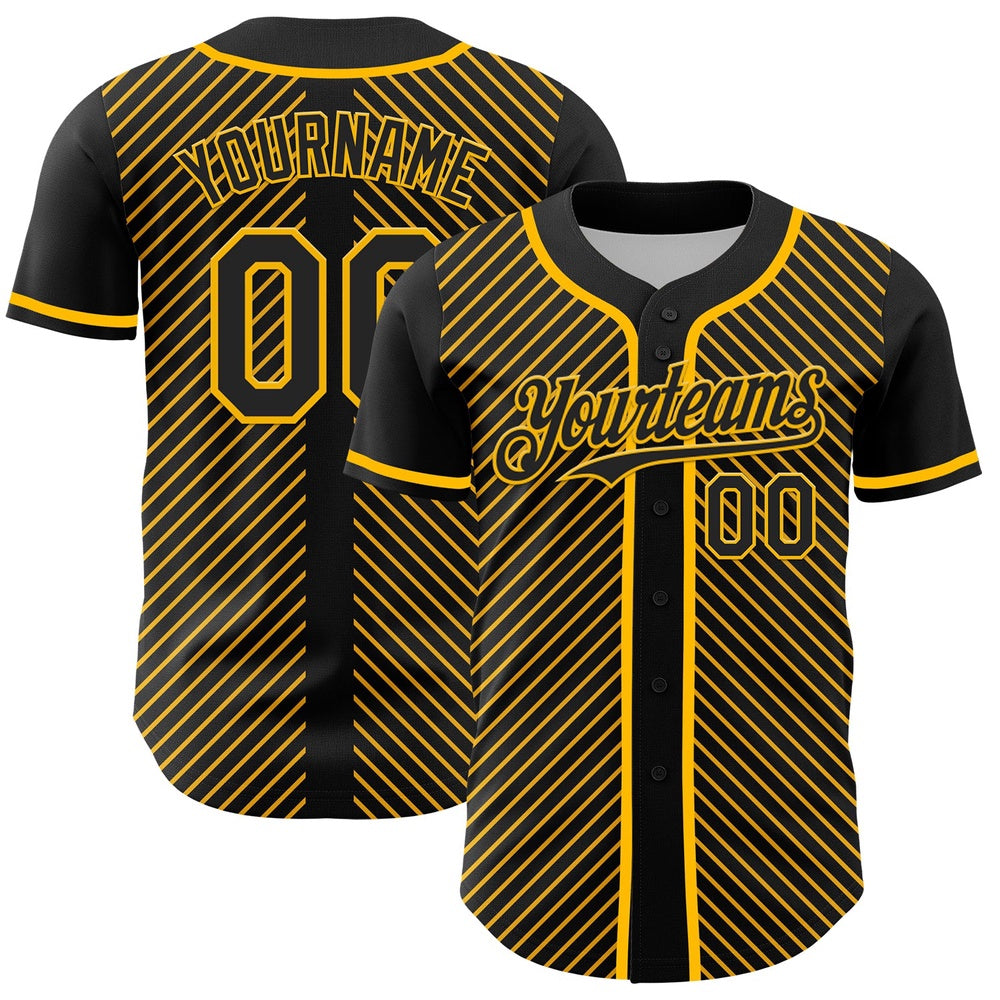 USA Baseball Jersey, Custom Black Gold 3D Pattern Design Diagonal Stripes Authentic Baseball Jersey, Team Jerseys Baseball