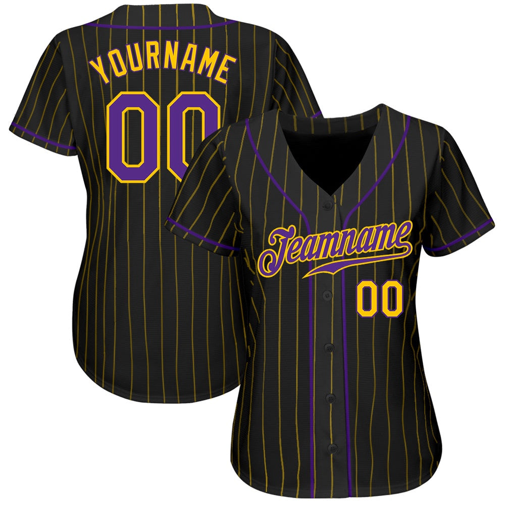 USA Baseball Jersey, Custom Black Gold Pinstripe Purple Gold Authentic Baseball Jersey, Team Jerseys Baseball