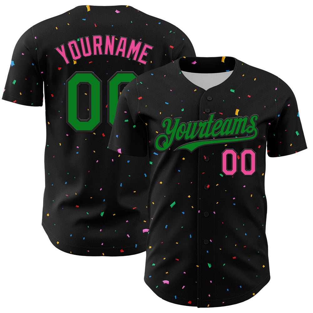 USA Baseball Jersey, Custom Black Grass Green Pink 3D Pattern Design Confetti Authentic Baseball Jersey, Team Jerseys Baseball