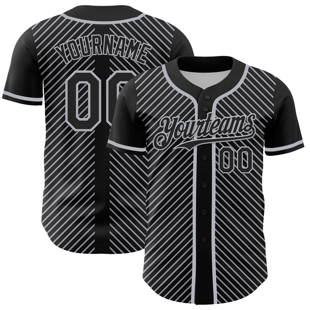 USA Baseball Jersey, Custom Black Gray 3D Pattern Design Diagonal Stripes Authentic Baseball Jersey, Team Jerseys Baseball