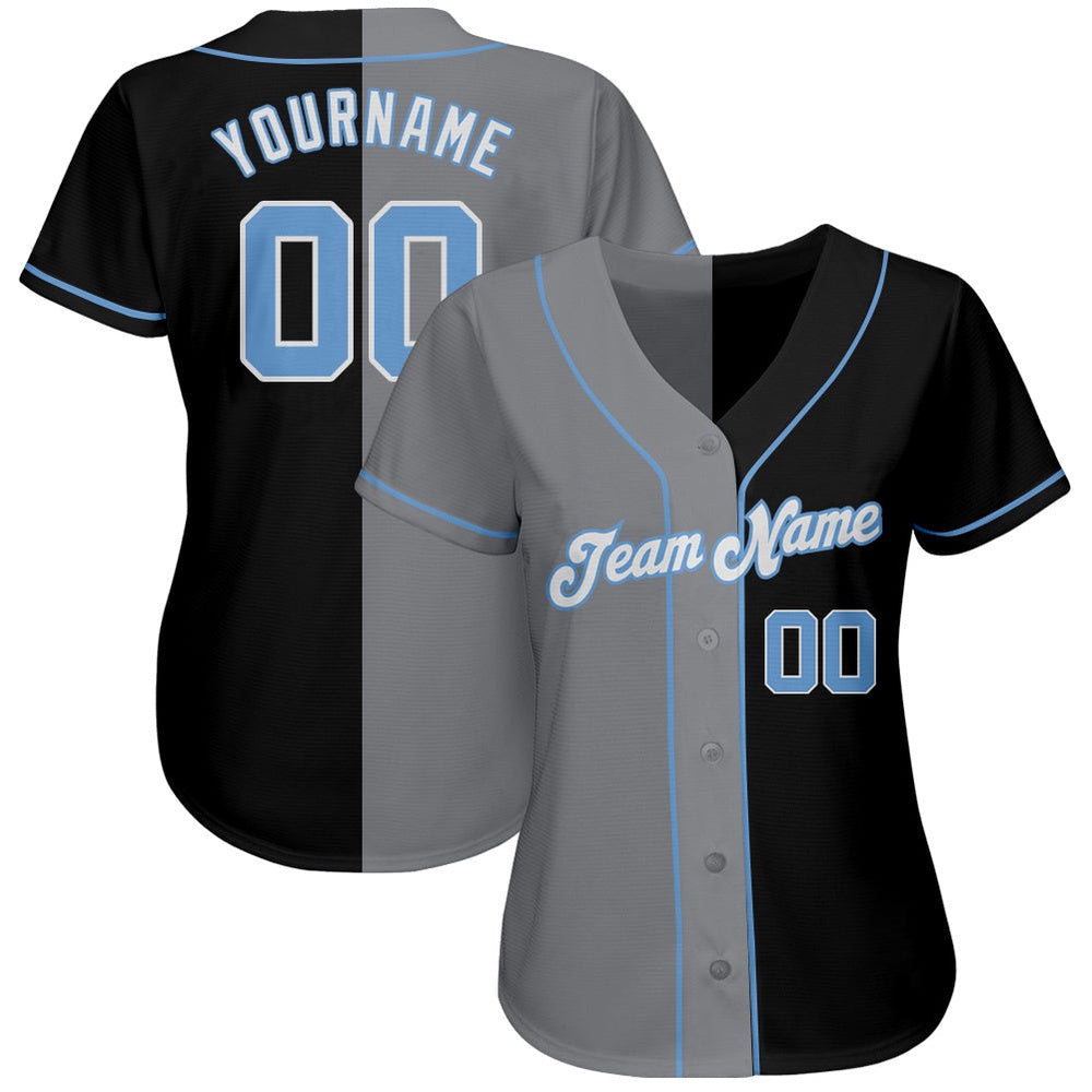 USA Baseball Jersey, Custom Black Light Blue Gray Authentic Split Fashion Baseball Jersey, Team Jerseys Baseball