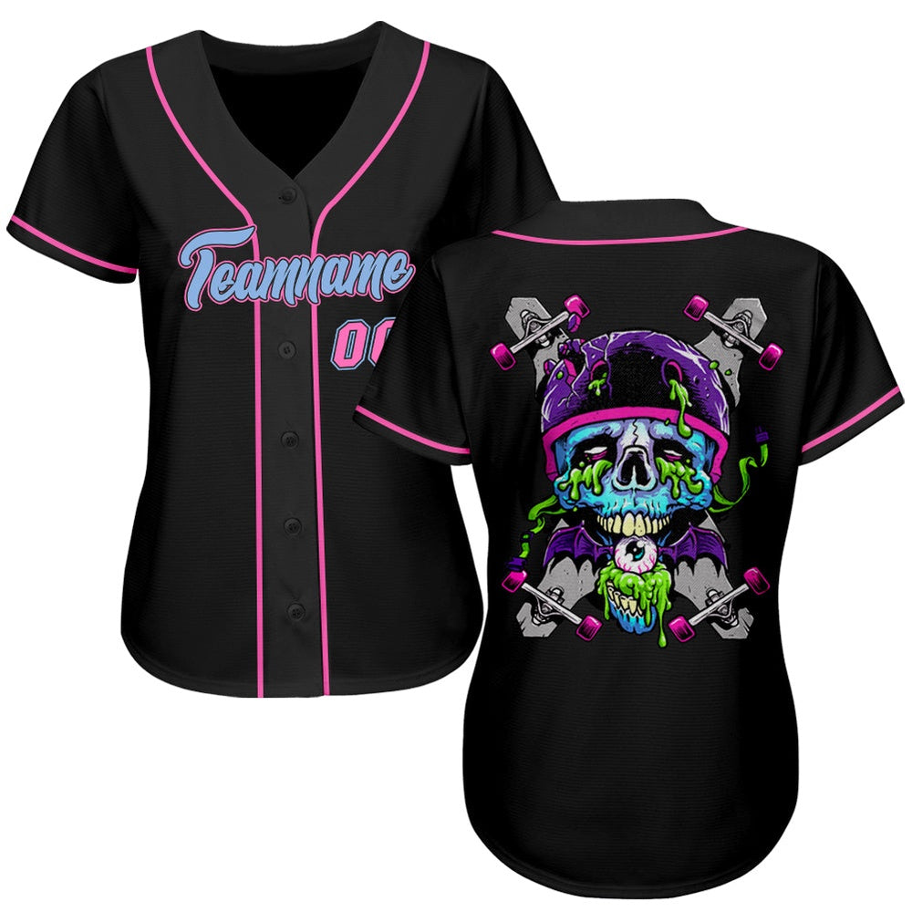 USA Baseball Jersey, Custom Black Light Blue Pink Authentic Skull Fashion Baseball Jersey, Team Jerseys Baseball