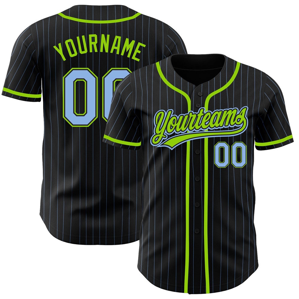 USA Baseball Jersey, Custom Black Light Blue Pinstripe Light Blue Neon Green Authentic Baseball Jersey, Team Jerseys Baseball