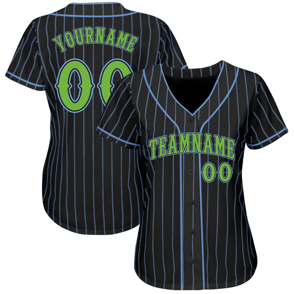 USA Baseball Jersey, Custom Black Light Blue Pinstripe Neon Green Authentic Baseball Jersey, Team Jerseys Baseball