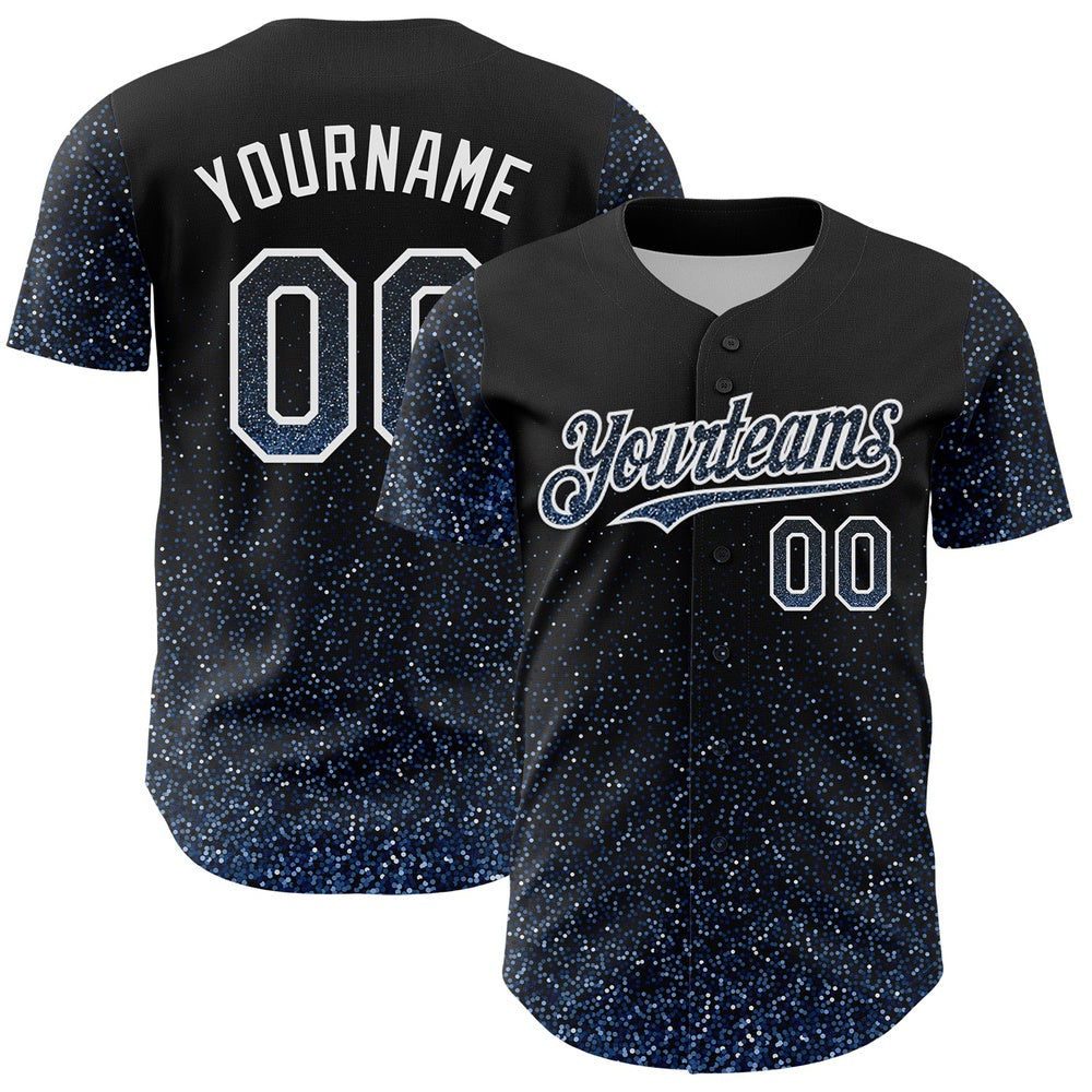 USA Baseball Jersey, Custom Black Light Blue White 3D Pattern Design Abstract Colorful Glittering Dot Authentic Baseball Jersey