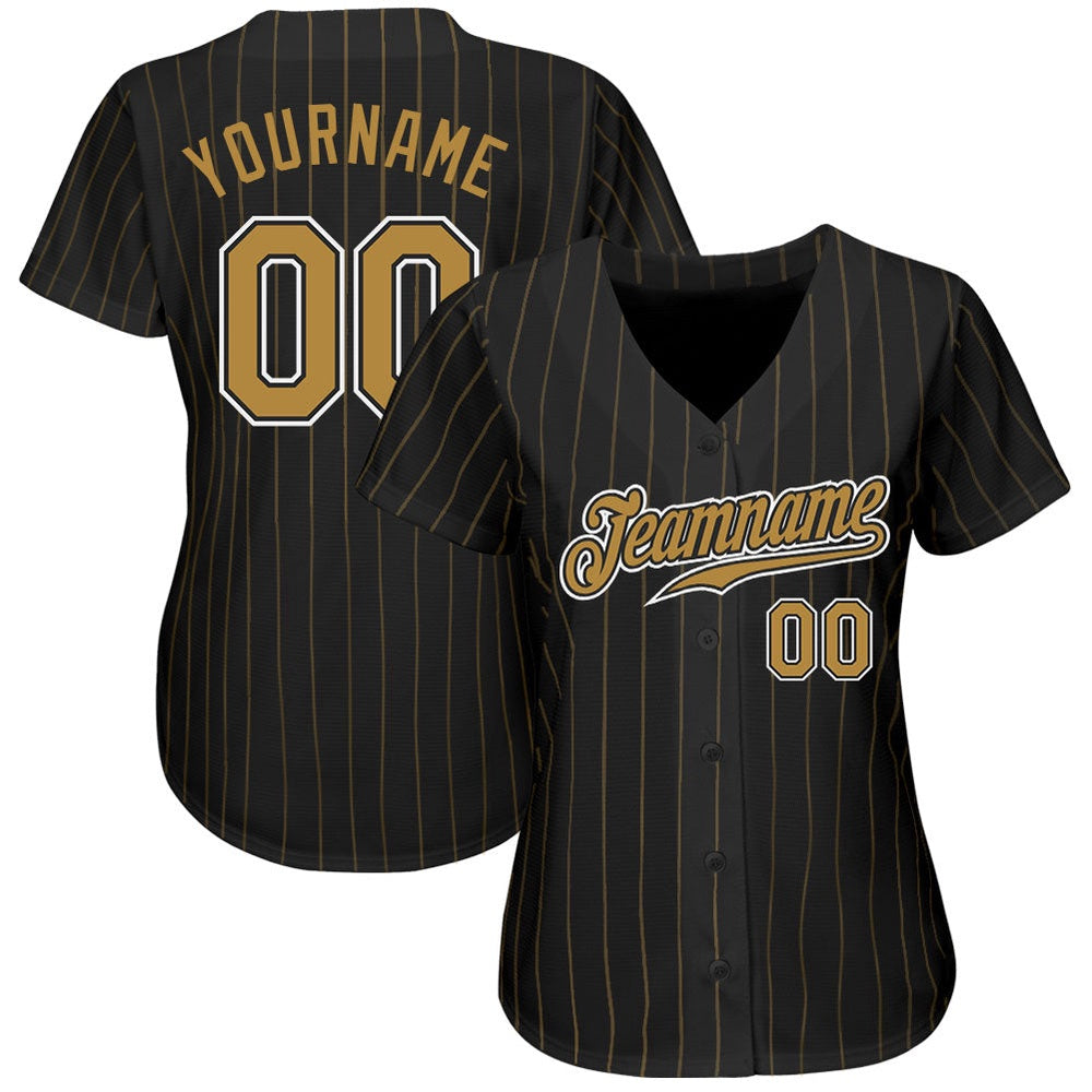 USA Baseball Jersey, Custom Black Old Gold Pinstripe Old Gold White Authentic Baseball Jersey, Team Jerseys Baseball