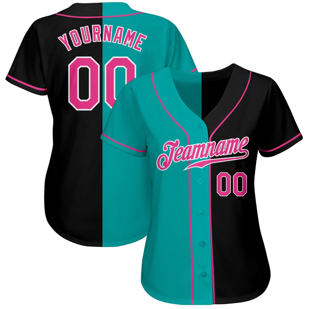 USA Baseball Jersey, Custom Black Pink Aqua Authentic Split Fashion Baseball Jersey, Team Jerseys Baseball
