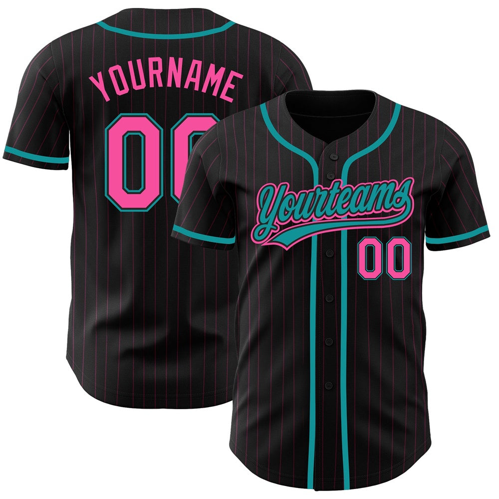 USA Baseball Jersey, Custom Black Pink Pinstripe Pink Teal Authentic Baseball Jersey, Team Jerseys Baseball