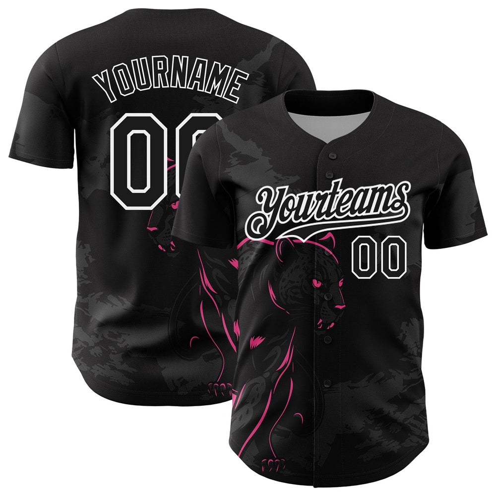 USA Baseball Jersey, Custom Black Pink White 3D Pattern Design Animal Panther Authentic Baseball Jersey, Team Jerseys Baseball
