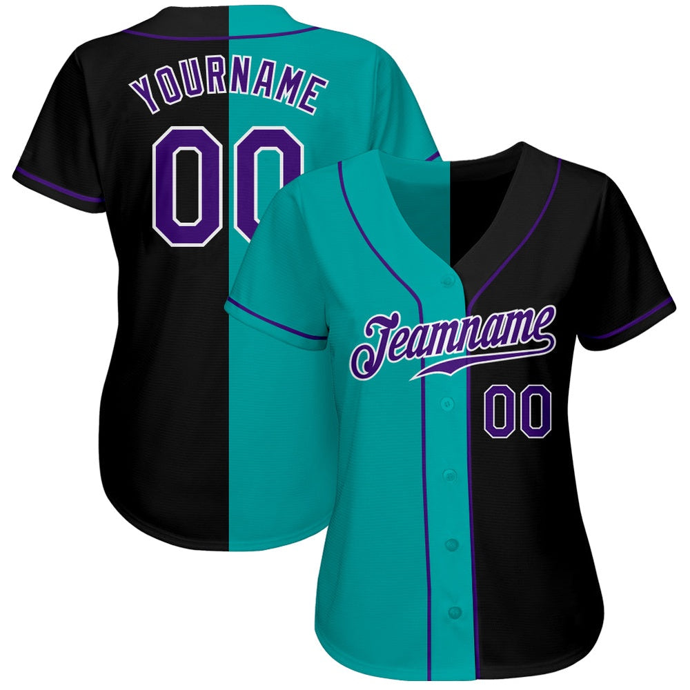 USA Baseball Jersey, Custom Black Purple Aqua Authentic Split Fashion Baseball Jersey, Team Jerseys Baseball