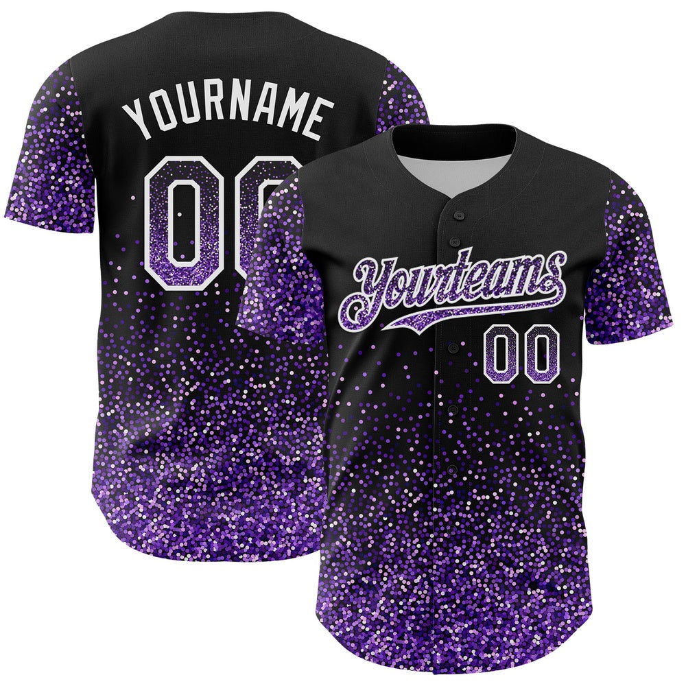 USA Baseball Jersey, Custom Black Purple White 3D Pattern Design Abstract Colorful Glittering Dot Authentic Baseball Jersey