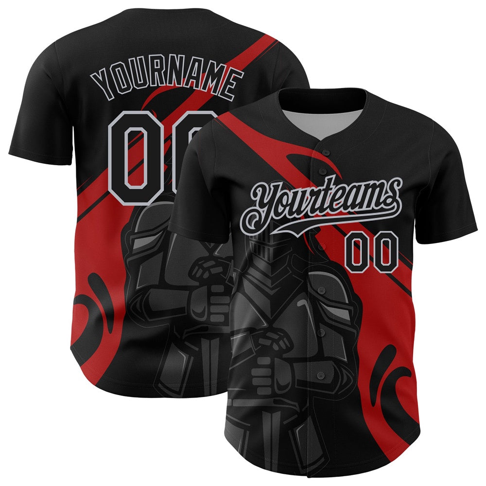 USA Baseball Jersey, Custom Black Red Gray 3D Pattern Design Knight Hero Art Authentic Baseball Jersey, Team Jerseys Baseball