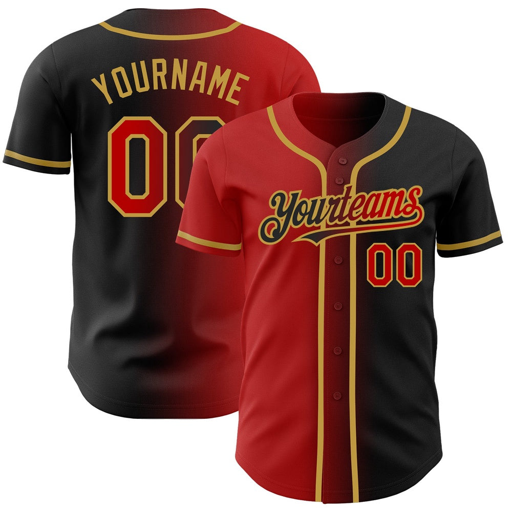 USA Baseball Jersey, Custom Black Red Old Gold Authentic Gradient Fashion Baseball Jersey, Team Jerseys Baseball