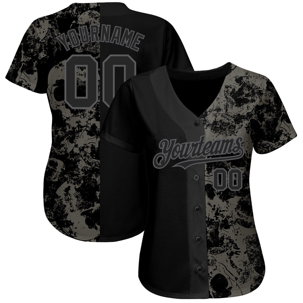 USA Baseball Jersey, Custom Black Steel Gray 3D Skull Fashion Authentic Baseball Jersey, Team Jerseys Baseball