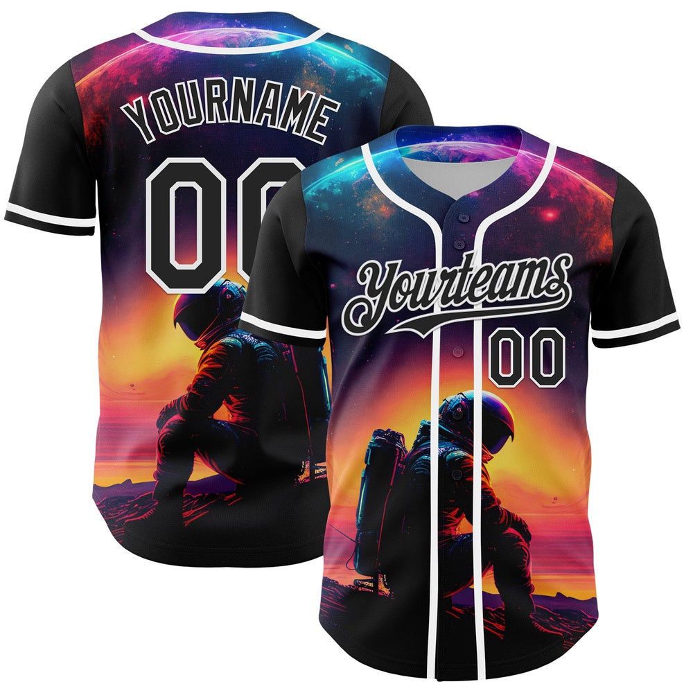 USA Baseball Jersey, Custom Black White 3D Pattern Design Rave Astronaut Authentic Baseball Jersey, Team Jerseys Baseball