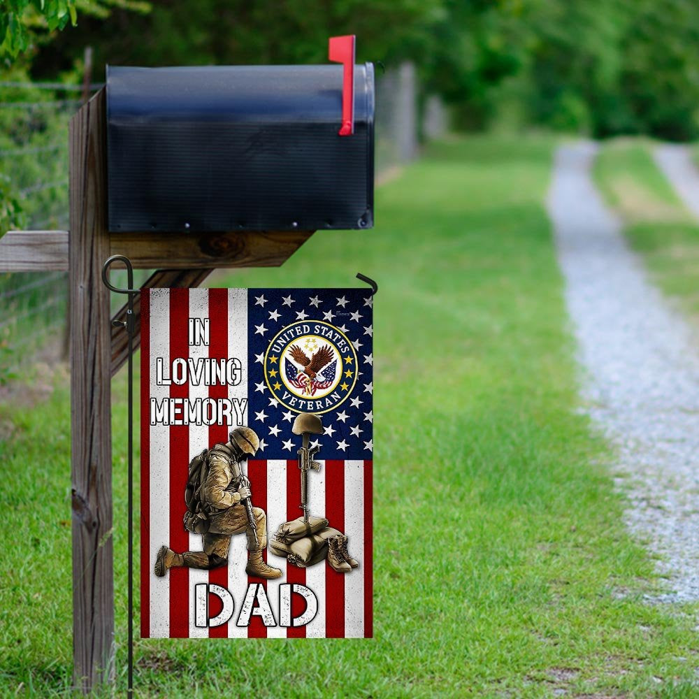 US Veteran Flag, In Loving Memory Veteran Dad Flag, Veteran Garden Flags