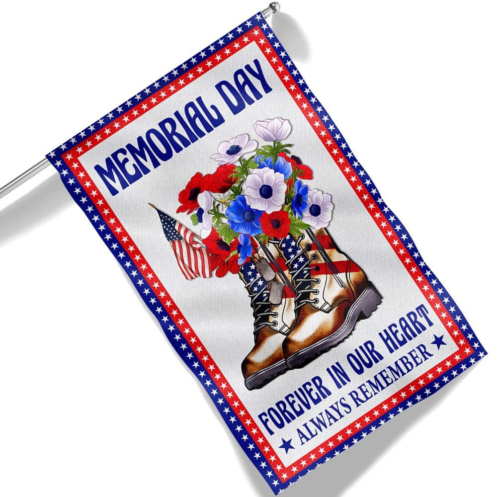 US Veteran Flag, Memorial Day Veteran Boots Forever In Our Heart Always Remember Flag, Veteran Garden Flags