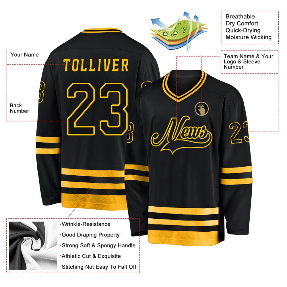 Usa Hockey Jersey, Custom Black Gold Hockey Jersey, Team Hockey Jerseys